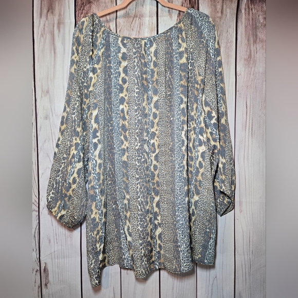 Fred David Aminal Print Blouse with Tie-Front Tunic Plus Size 3X - Picture 8 of 8